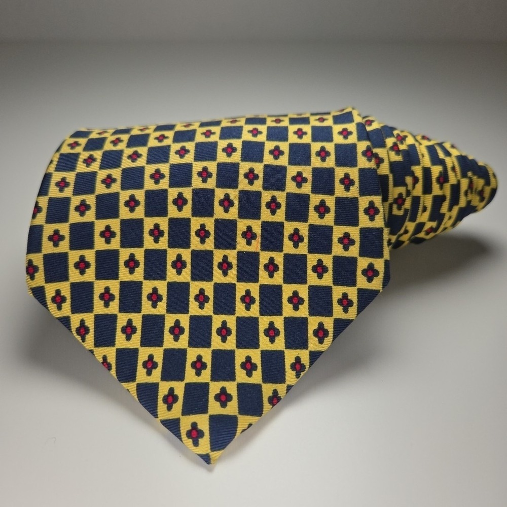 Gap Vintage Silk Men's Tie Geometrical Yellow and Burgundy Necktie